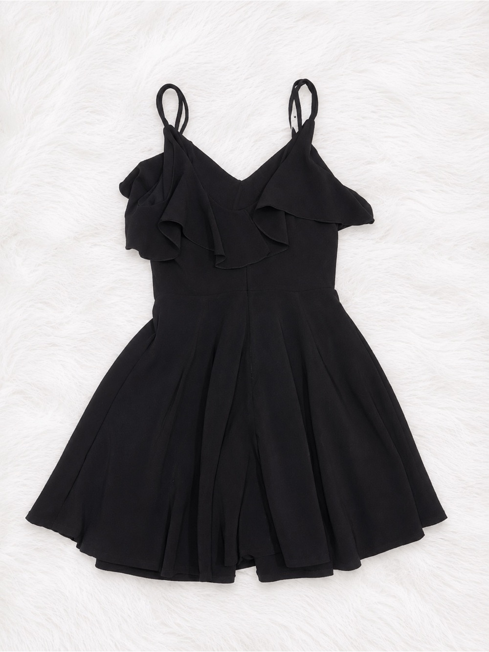 Altar’d State Black Ruffle Dress Small Cold Shoulder Fit Flare Boutique Mini - Picture 3 of 3